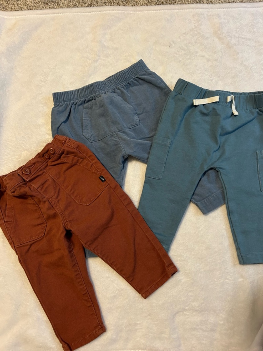 Kids Cotton Blend Pants - Blue, Teal & Rust